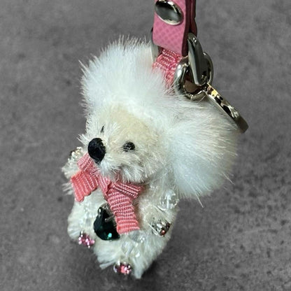 PRADA Key Ring Keychain Bag Charm Mohair&Fur Bear Crystal Authentic