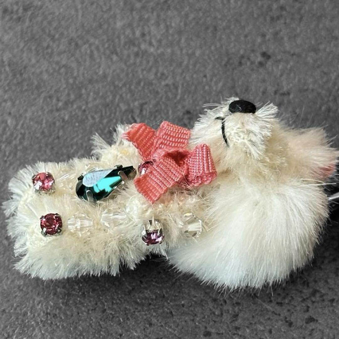 PRADA Key Ring Keychain Bag Charm Mohair&Fur Bear Crystal Authentic