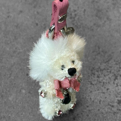 PRADA Key Ring Keychain Bag Charm Mohair&Fur Bear Crystal Authentic