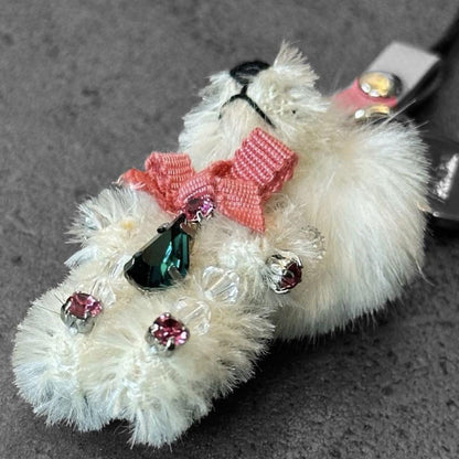 PRADA Key Ring Keychain Bag Charm Mohair&Fur Bear Crystal Authentic