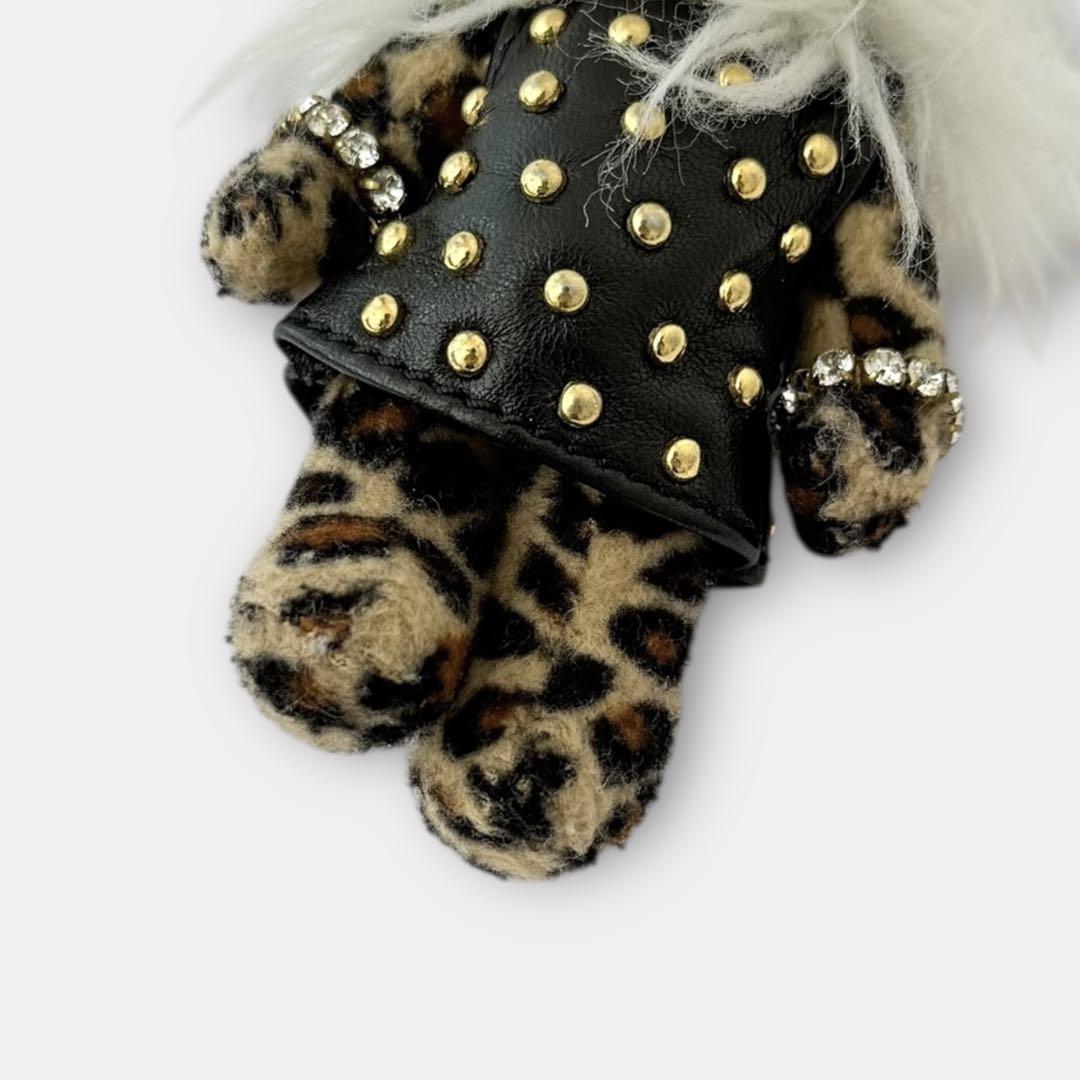 PRADA Key Ring Keychain Bag Charm Teddy Bear Leopard Brown Authentic