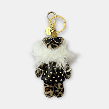 PRADA Key Ring Keychain Bag Charm Teddy Bear Leopard Brown Authentic