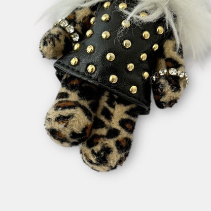 PRADA Key Ring Keychain Bag Charm Teddy Bear Leopard Brown Authentic