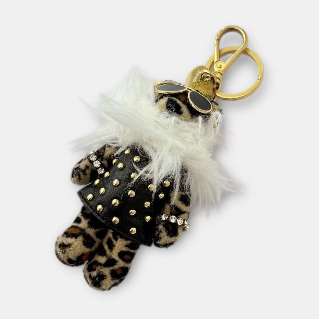 PRADA Key Ring Keychain Bag Charm Teddy Bear Leopard Brown Authentic