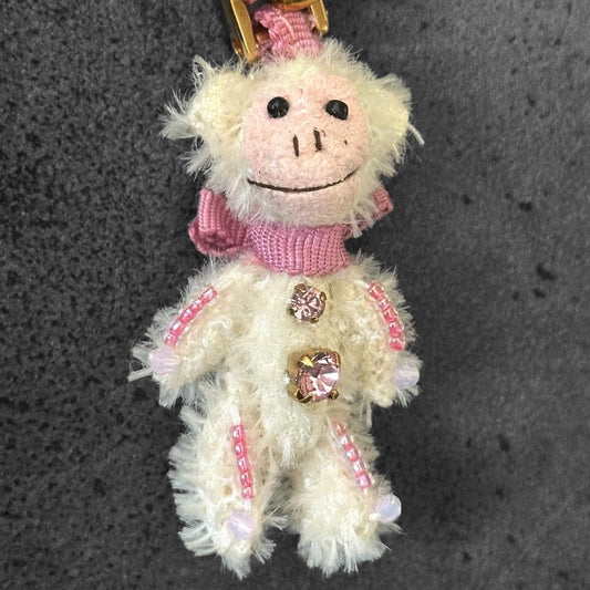 PRADA Key Ring Keychain Bag Charm Mohair Monkey Crystal Authentic