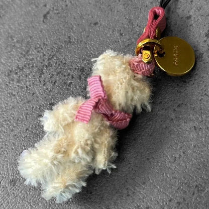 PRADA Key Ring Keychain Bag Charm Mohair Monkey Crystal Authentic