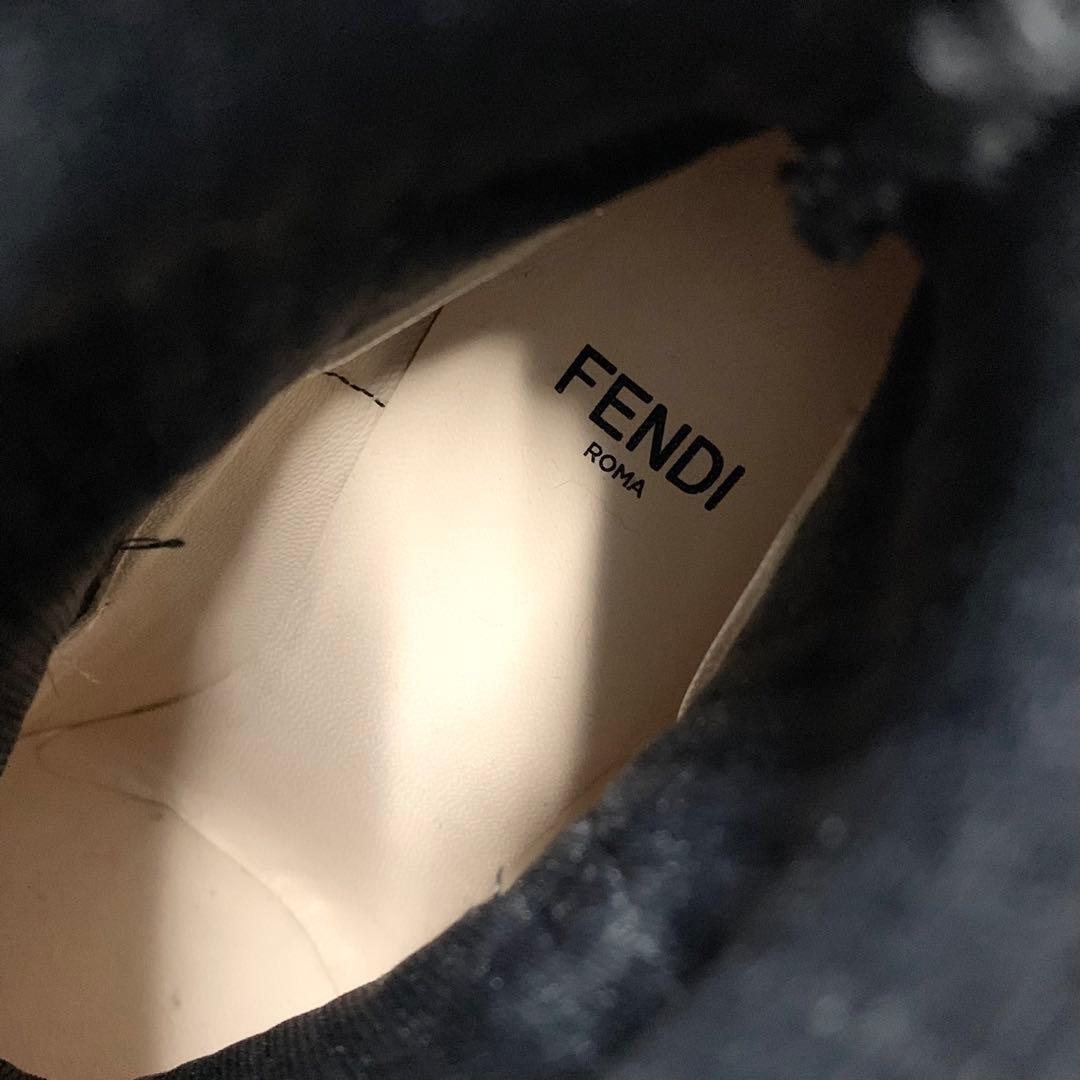 FENDI Short Boots Shoes Logo EU 36 US 6 Fabric Leather Black Authentic