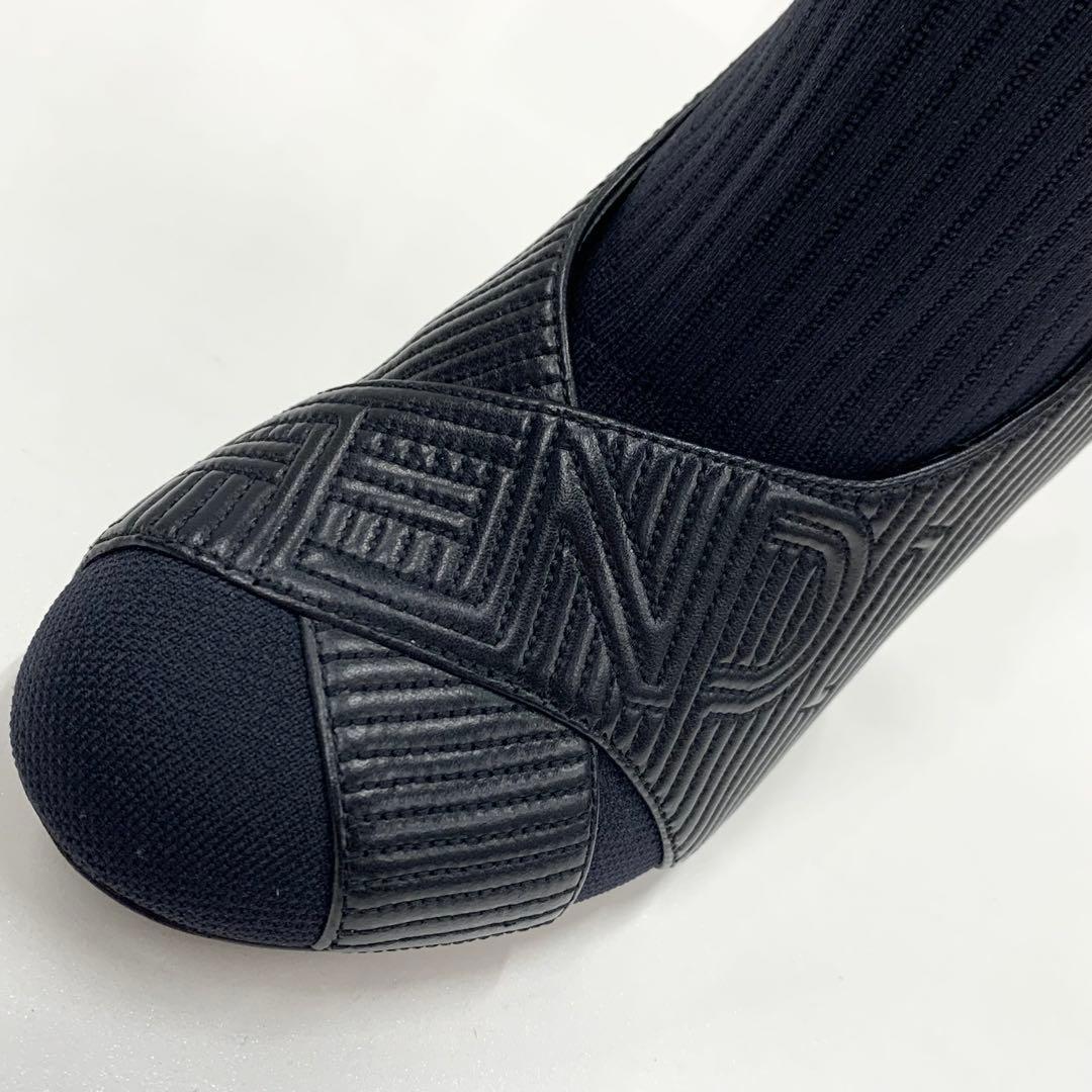 FENDI Short Boots Shoes Logo EU 36 US 6 Fabric Leather Black Authentic