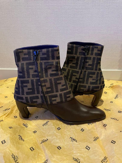 FENDI Short Boots Shoes FF Zucca EU 37US 7 Authentic