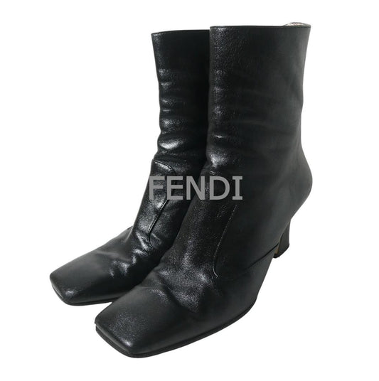 FENDI Short Boots Shoes EU 37 US 7 Leather Black Authentic