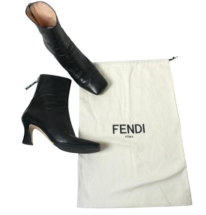 FENDI Short Boots Shoes EU 37 US 7 Leather Black Authentic