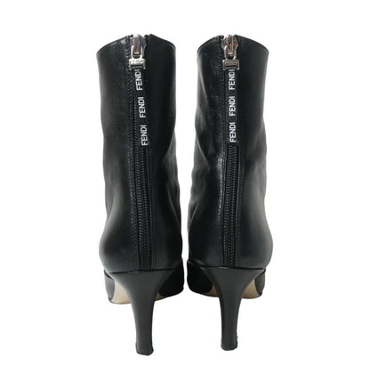 FENDI Short Boots Shoes EU 37 US 7 Leather Black Authentic