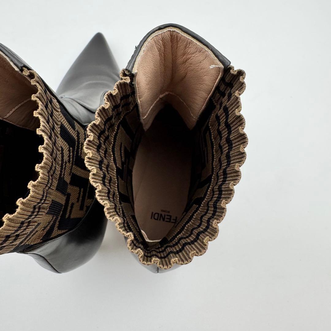 FENDI Short Boots Shoes FF Zucca EU 36.0 US 6.0 Leather Brown Authentic