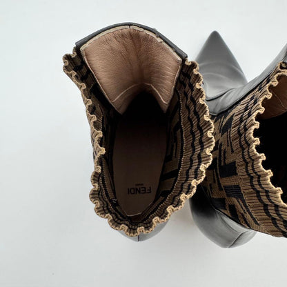 FENDI Short Boots Shoes FF Zucca EU 36.0 US 6.0 Leather Brown Authentic