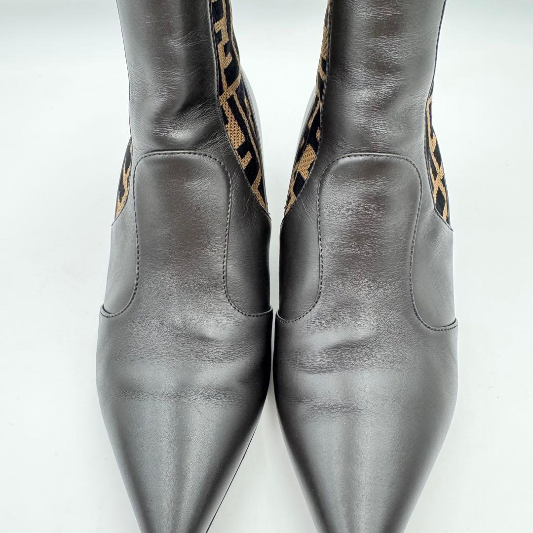 FENDI Short Boots Shoes FF Zucca EU 36.0 US 6.0 Leather Brown Authentic