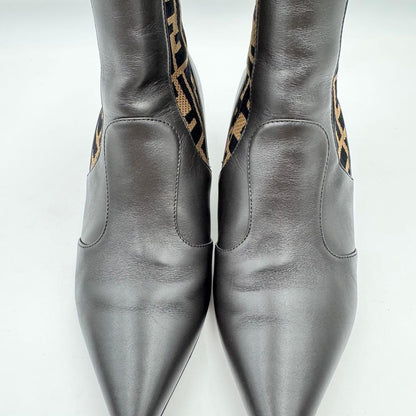 FENDI Short Boots Shoes FF Zucca EU 36.0 US 6.0 Leather Brown Authentic