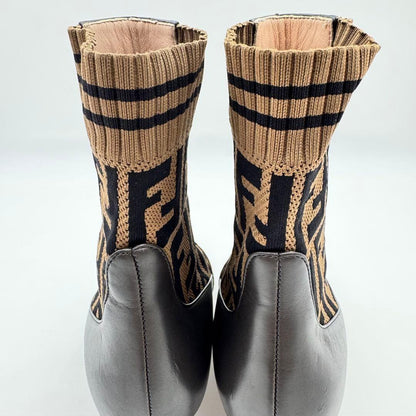 FENDI Short Boots Shoes FF Zucca EU 36.0 US 6.0 Leather Brown Authentic