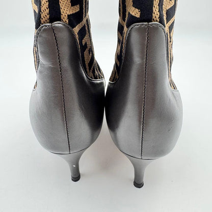 FENDI Short Boots Shoes FF Zucca EU 36.0 US 6.0 Leather Brown Authentic