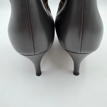 FENDI Short Boots Shoes FF Zucca EU 36.0 US 6.0 Leather Brown Authentic