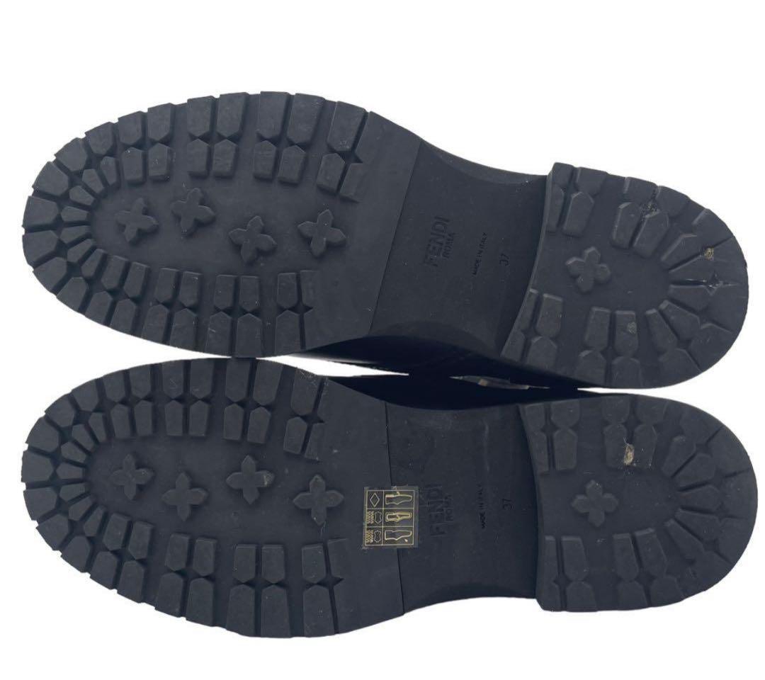 FENDI Short Boots Shoes FF Zucca EU 37 US 7 Leather Knit Black Authentic