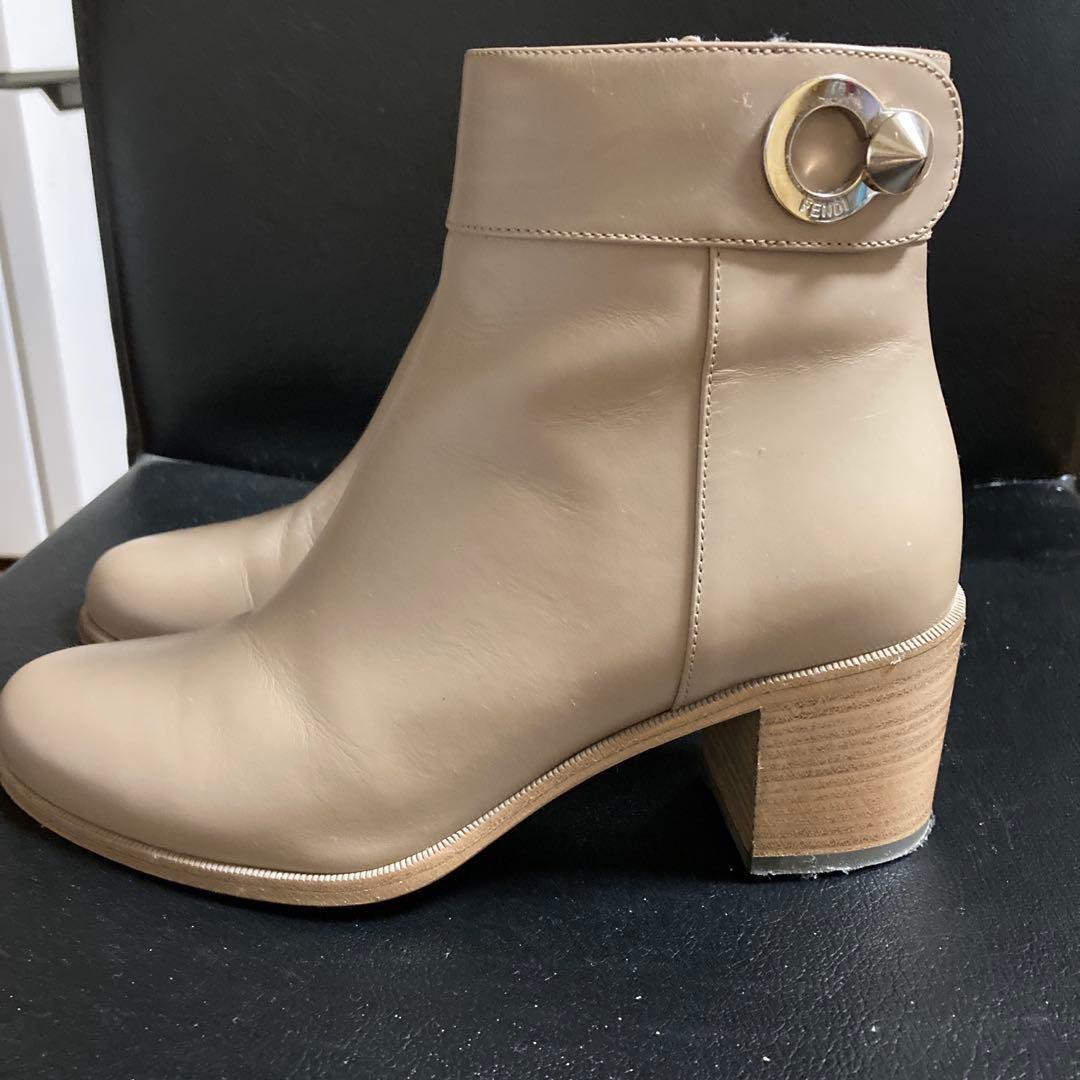 FENDI Short Boots Shoes EU 36 US 6 Leather Beige Authentic