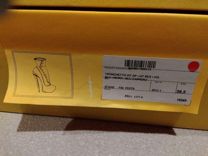 FENDI Short Boots Shoes EU 36.5 US 6.5 Leather Brown Navy Authentic