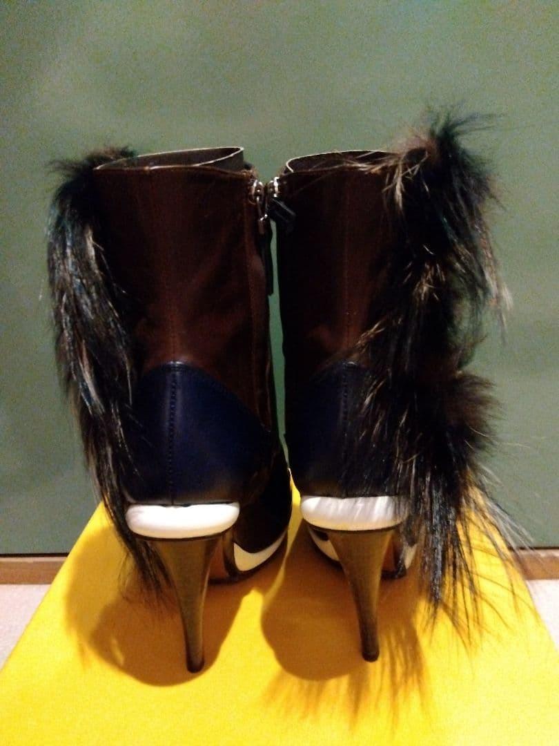 FENDI Short Boots Shoes EU 36.5 US 6.5 Leather Brown Navy Authentic
