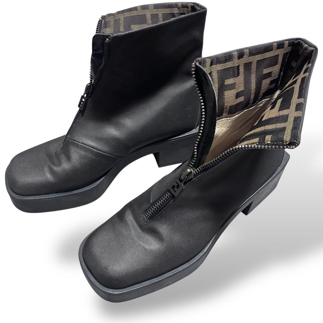 FENDI Short Boots Shoes FF Zucca EU 36.5 US 6.5 Black Authentic