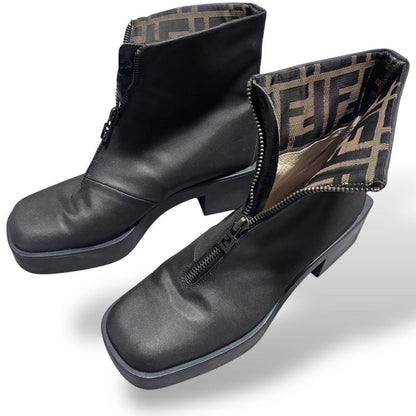 FENDI Short Boots Shoes FF Zucca EU 36.5 US 6.5 Black Authentic