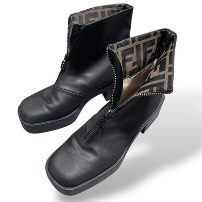 FENDI Short Boots Shoes FF Zucca EU 36.5 US 6.5 Black Authentic
