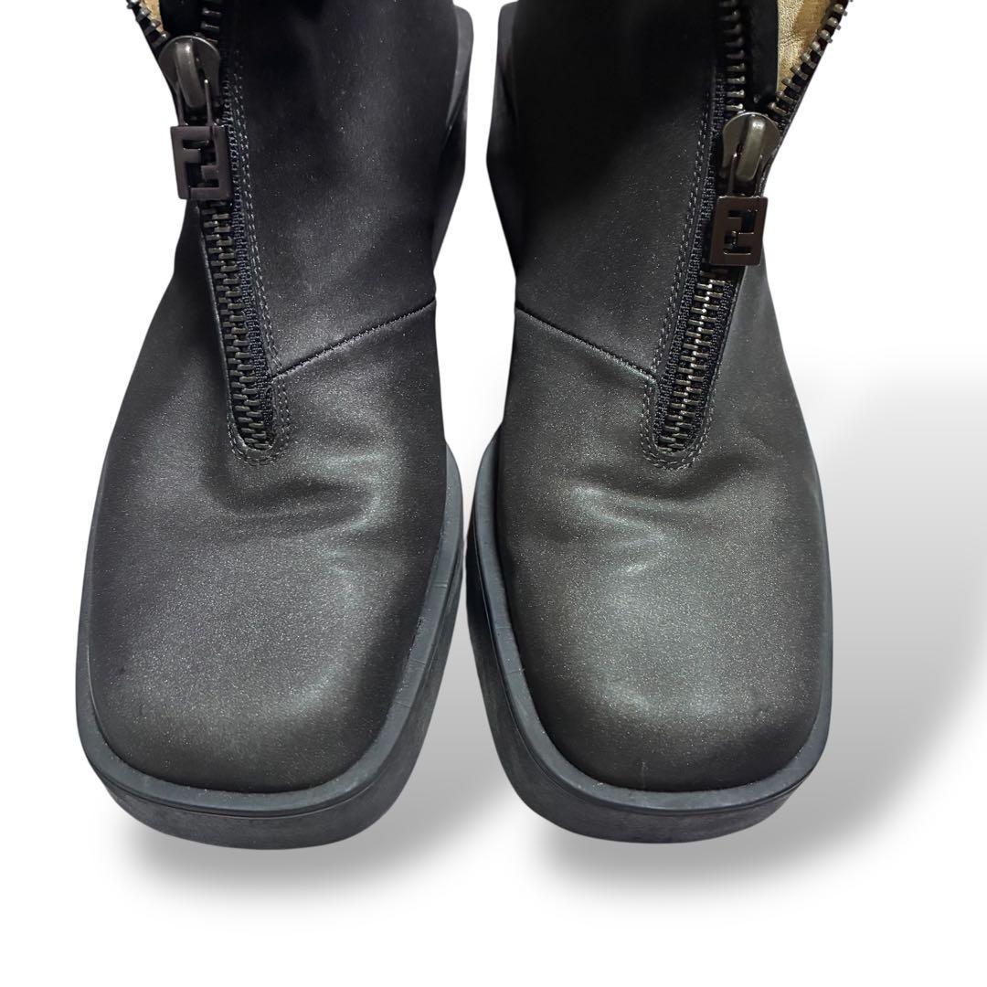 FENDI Short Boots Shoes FF Zucca EU 36.5 US 6.5 Black Authentic