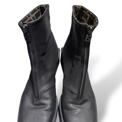 FENDI Short Boots Shoes FF Zucca EU 36.5 US 6.5 Black Authentic