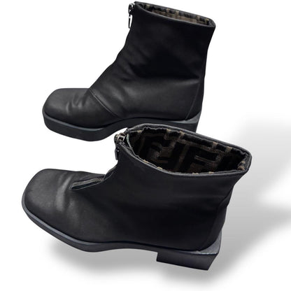 FENDI Short Boots Shoes FF Zucca EU 36.5 US 6.5 Black Authentic