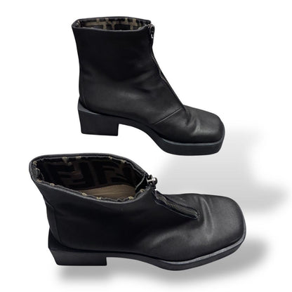 FENDI Short Boots Shoes FF Zucca EU 36.5 US 6.5 Black Authentic