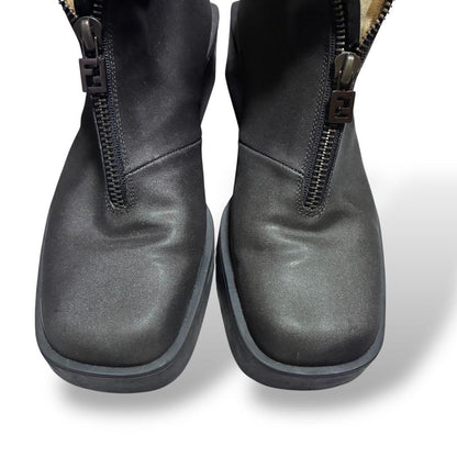 FENDI Short Boots Shoes FF Zucca EU 36.5 US 6.5 Black Authentic