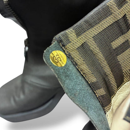 FENDI Short Boots Shoes FF Zucca EU 36.5 US 6.5 Black Authentic