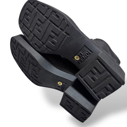 FENDI Short Boots Shoes FF Zucca EU 36.5 US 6.5 Black Authentic