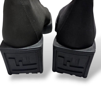 FENDI Short Boots Shoes FF Zucca EU 36.5 US 6.5 Black Authentic