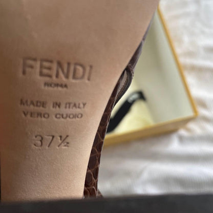FENDI Shoes Pumps Heel FF EU 37.5 US 7.5 Leather Brown Authentic