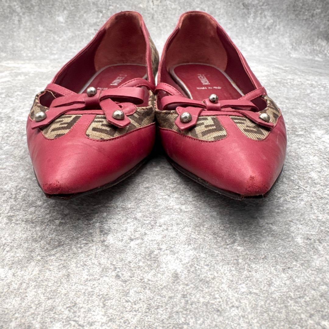 FENDI Shoes Pumps Heel FF Zucca EU 36 US 6 Leather Red Authentic