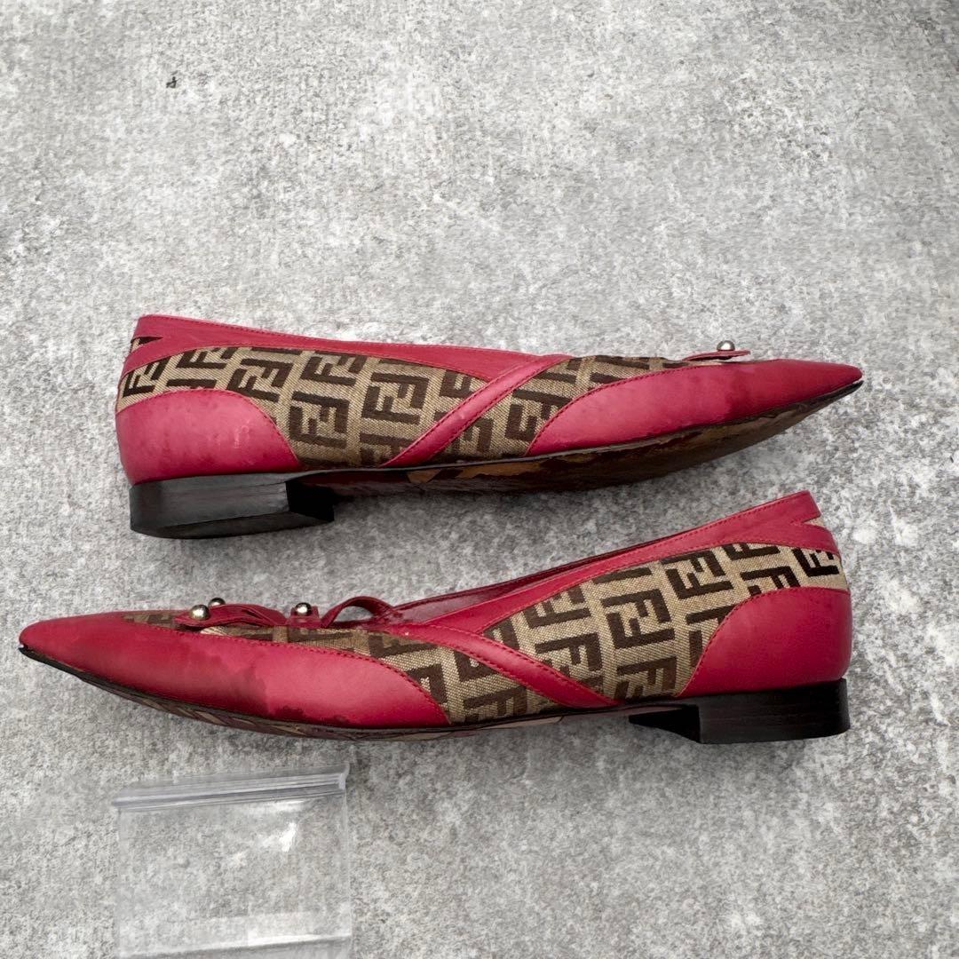 FENDI Shoes Pumps Heel FF Zucca EU 36 US 6 Leather Red Authentic