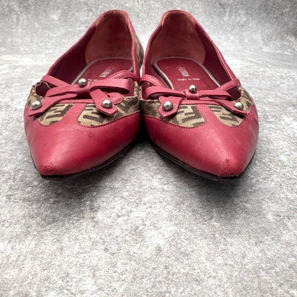 FENDI Shoes Pumps Heel FF Zucca EU 36 US 6 Leather Red Authentic