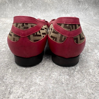 FENDI Shoes Pumps Heel FF Zucca EU 36 US 6 Leather Red Authentic