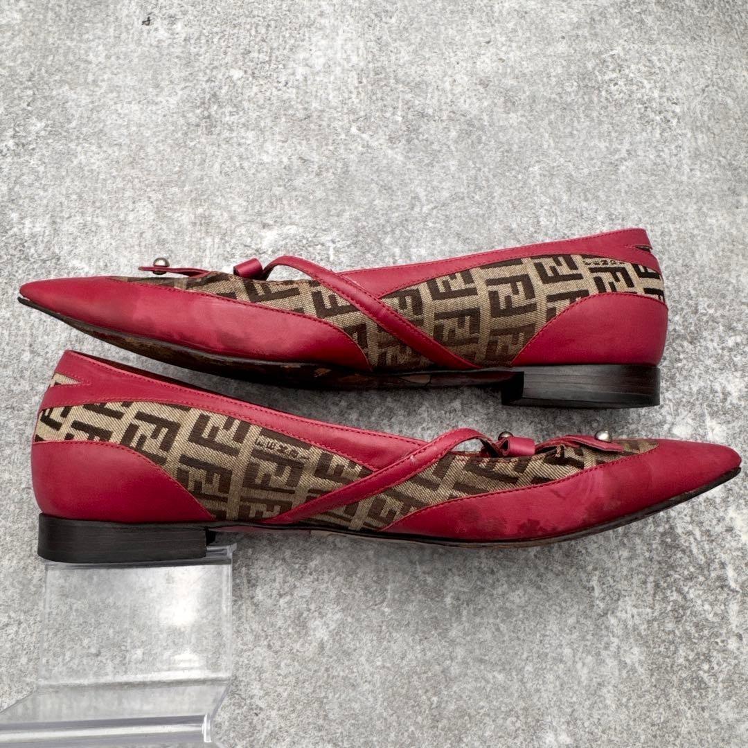 FENDI Shoes Pumps Heel FF Zucca EU 36 US 6 Leather Red Authentic