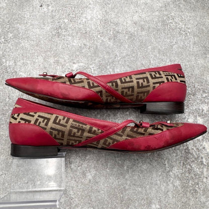 FENDI Shoes Pumps Heel FF Zucca EU 36 US 6 Leather Red Authentic