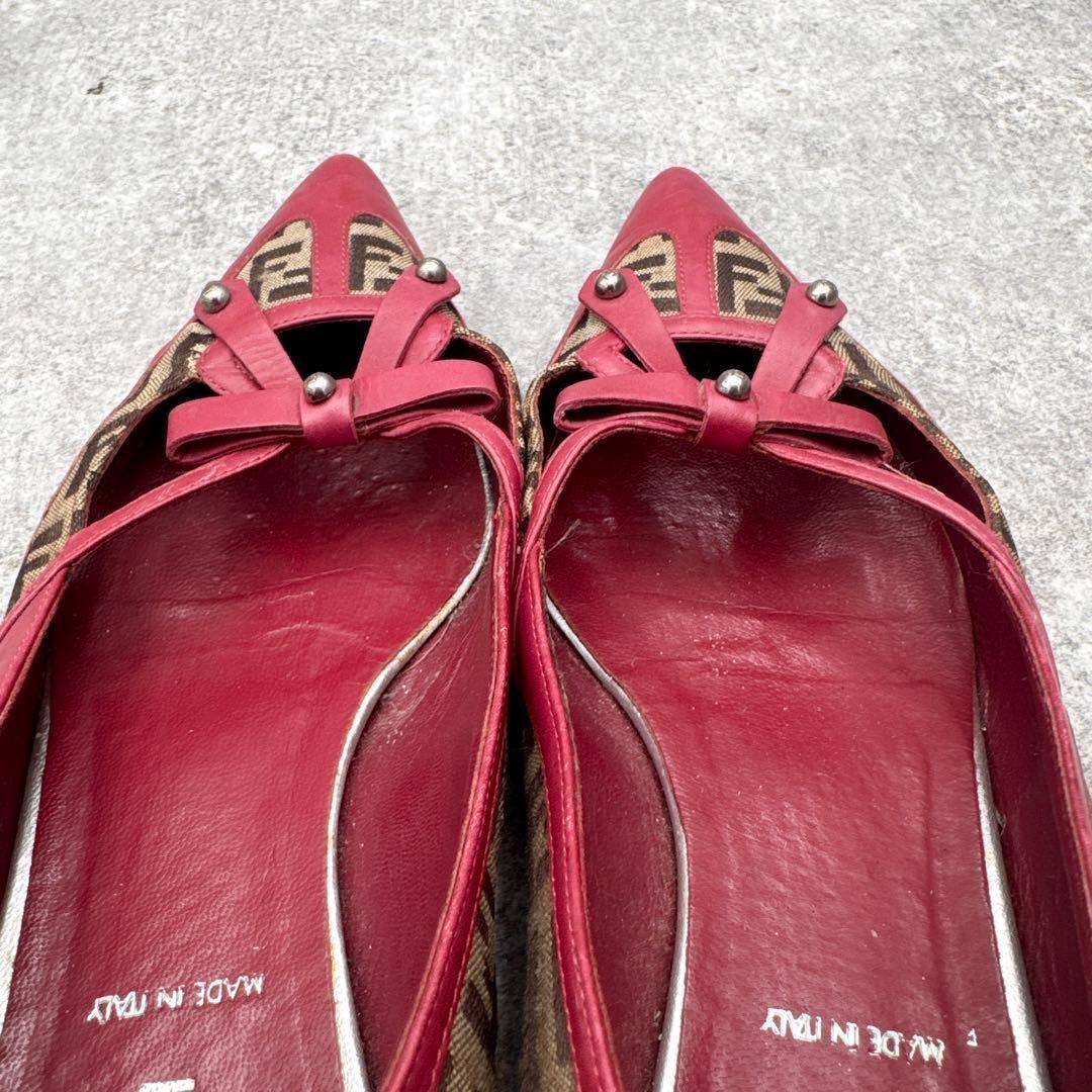 FENDI Shoes Pumps Heel FF Zucca EU 36 US 6 Leather Red Authentic