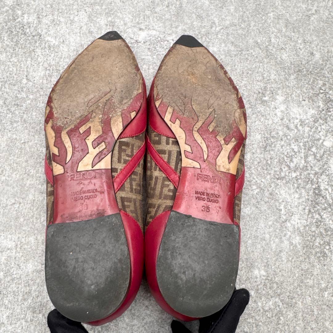 FENDI Shoes Pumps Heel FF Zucca EU 36 US 6 Leather Red Authentic