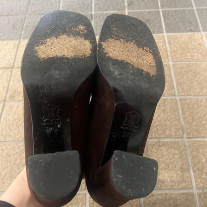 FENDI Shoes Pumps Heel EU 37.5 US 7.5 Suede Brown Authentic