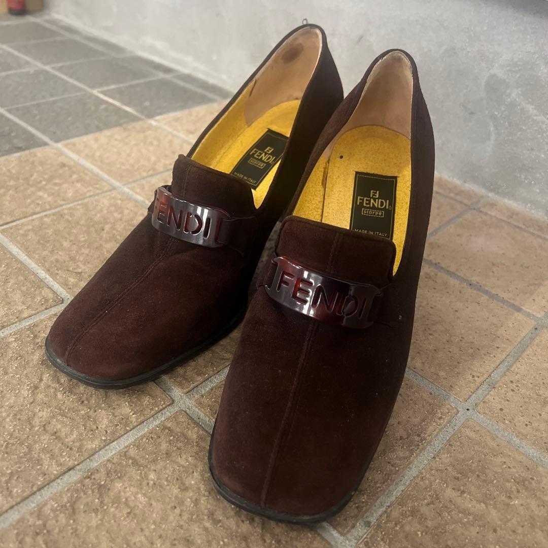 FENDI Shoes Pumps Heel EU 37.5 US 7.5 Suede Brown Authentic