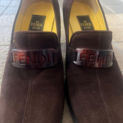 FENDI Shoes Pumps Heel EU 37.5 US 7.5 Suede Brown Authentic